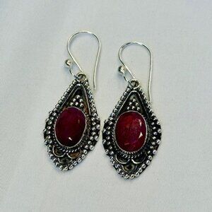 Sterling Silver Kashmir Ruby Dangle Drop Earrings